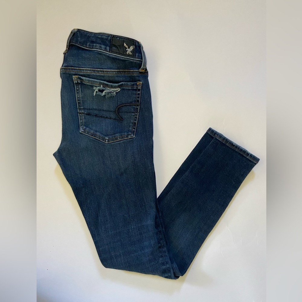 American Eagle Outfitters Dark Blue Distressed Denim Jeans